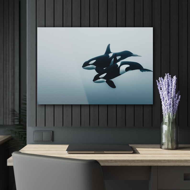 Impresión en vidrio acrílico de orca, decoración marina ártica, arte mural moderno imagen 4