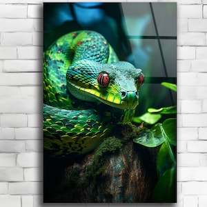 Snake Acrylic Glass Wall Art, Viper Reptile Art, Animal Artwork, Luxury Decor, Living Room Art, Tropical Wildlife, Gift for Snake Lover