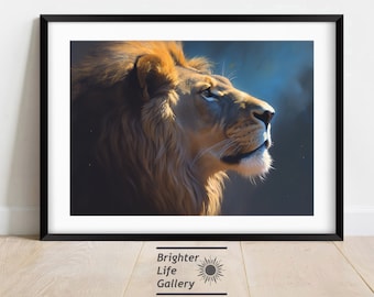 Lion Portrait Art Print, African Safari Animal Wall Decor