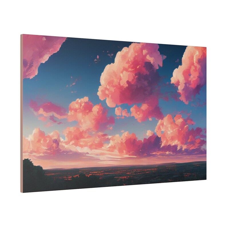 Pink Clouds Wall Art, Fantasy Painting, Nature Artwork, Anime Art