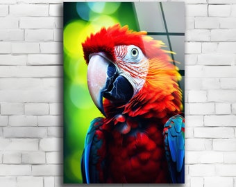 Parrot Acrylic Glass Wall Art, Macaw Bird, Wildlife Photography, Bird Art, Nature Art, Luxury Decor, Tropical Decor, Gift for Bird Lover
