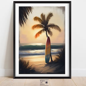 Surfboard Wall Art, Beach Art, Tropical Decor, Coastal Artwork, Ocean Painting, Gift for Surfer, Beach Sunset, Matte Canvas Print