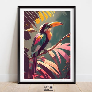 Toucan Wall Art, Rainforest Bird Print, Tropical Jungle Print, Animal Artwork, Wildlife Painting, Boho Decor, Matte Canvas