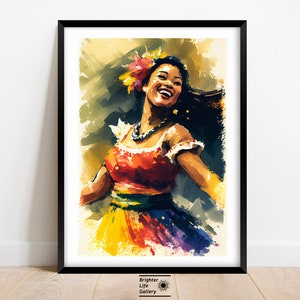Hula Dancer Wall Art, Hawaiian Dancer, Hawaii Print, Colorful Wall Art, Tropical Decor, Hawaii Watercolor, Matte Canvas, Home Decor