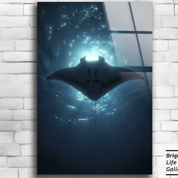 Manta Ray Acrylic Glass Wall Art, Ocean Print, Fish Wall Art Decor, Nature Photography, Nautical Home Decoration, Luxury Modern Wall Art