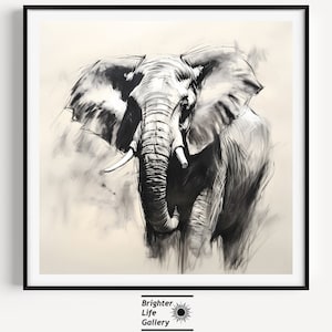 Vintage Elephant Charcoal Drawing Matte Canvas, Sketch Artwork, Wildlife Art, Africa Decor, Nature Print, Animal Wall Art, Living Room Art