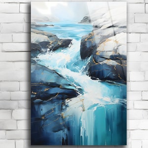 Waterfall Acrylic Glass Wall Art, Abstract River, Modern Art, Extra Large Wall Art, Resin Art, Impressionist Art, Luxury Decor, Minimalist