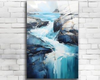 Abstract River Waterfall Acrylic Glass Wall Art, Modern Minimalist Decor