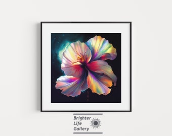 Arte floral de hibisco arcoíris, decoración tropical para el hogar, impresión en lienzo mate