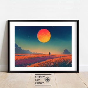 Außerirdischer Planet Kunstwerk, Sci-Fi Weltraum Landschaft, Scifi Wandkunst, Wohnkultur, Geschenk für Gamer, Weltraum Illustration, Malerei, Leinwanddruck