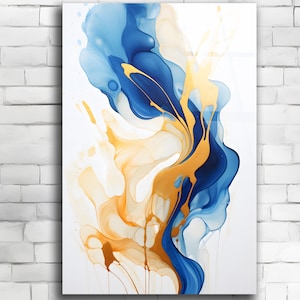 Acrylic Glass Wall Art, Luxury Art, Abstract Blue and Gold, Living Room Decor, Modern Art, Resin Artwork, Minimalism Decor, Acrylic Print