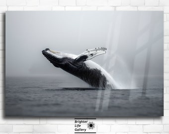 Whale Acrylic Glass Print, Whale Print, Marine Decor, Ocean Theme, Nautical Decor, Home Decoration, Large Wall Art, Modern Art