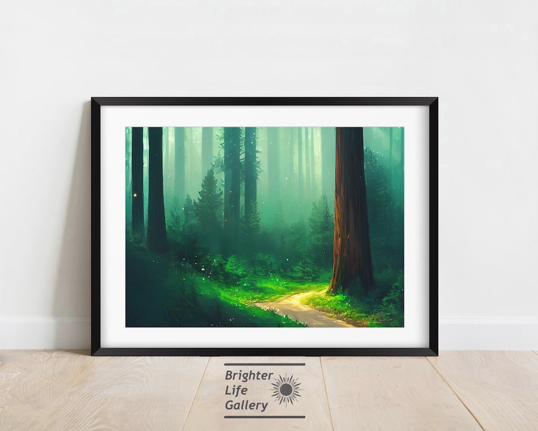 Magical Forest Wall Art, Green Landscape Art, Nature Artwork, Fantasy
