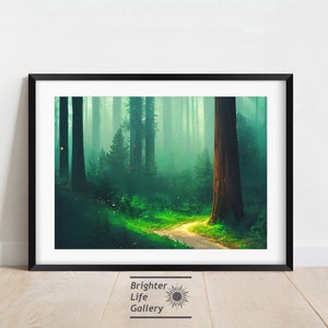 Magical Forest Wall Art, Green Landscape Art, Nature Artwork, Fantasy Illustration, Home Decor, Kids Room Decoration, Canvas Print