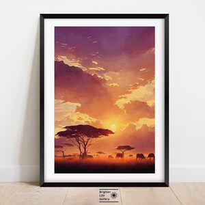 African Sahara Wall Art, Landscape Art, Nature Artwork, Watercolor Wall Art, Africa Home Decor, Savanna Wall Hanging, Canvas Print