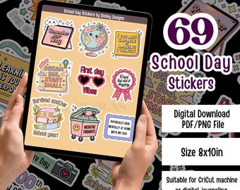 School Day Stickers, Motivational & Funny Back to School Digital Stickers, printable teacher stickers, Mental health school quotes
