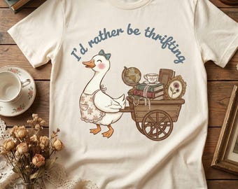 I’d Rather Be Thrifting Goose PNG, Cute Vintage Goose Sublimation Design, Thrift Lover Shirt Graphic, Cottagecore Animal PNG