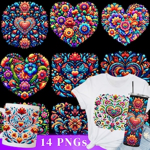 14 mexikanische Herz PNGs | Mexikanische Blumen Poster | Neon | Blumenmarkt | Mexiko | Mexikanische Sublimation | Mexikanisches Blumenherz |