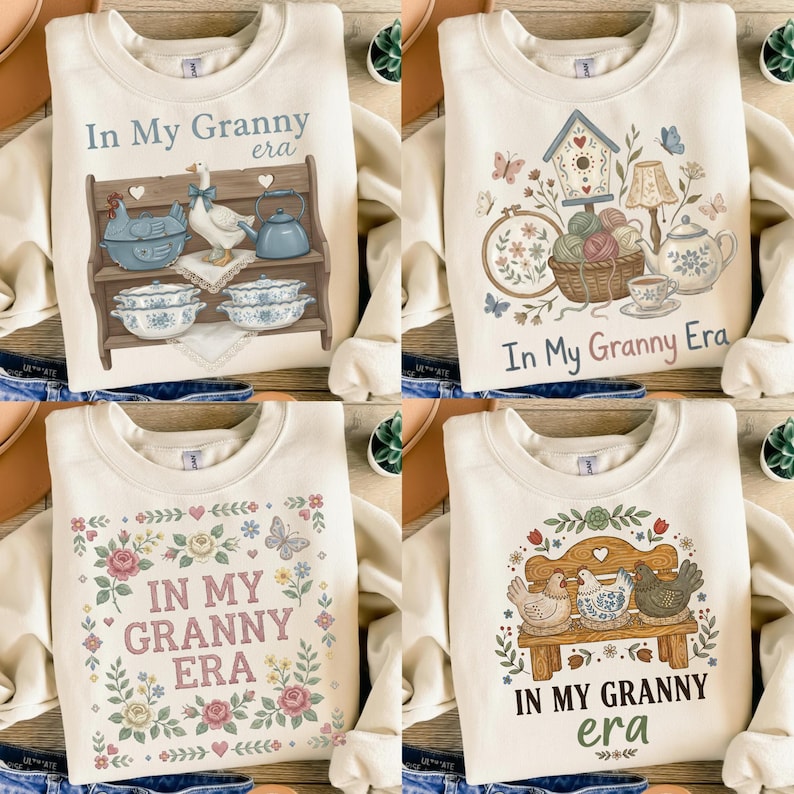 Pacote de imagens PNG digitais "In My Grandma Era" para download instantâneo, com designs vintage para camisetas da vovó. Conjunto de imagens PNG para sublimação. imagem 2