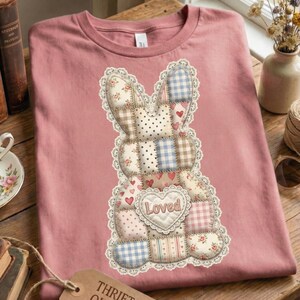 Patchwork Bunny PNG Design, påskhare Digital PNG, Omedelbar Nedladdning, Vintage Quilt Bunny Shirt Design, Shabby Chic Spring Sublimation PNG