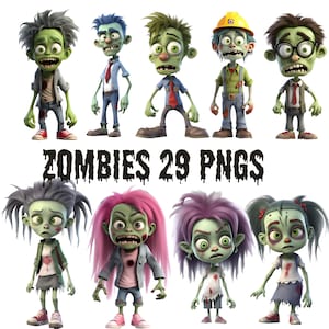 29 Zombie Clip Art PNGs | Niedliche Zombies | Lustige Zombies | 3D Zombies | Halloween Clip art | Süßes Halloween