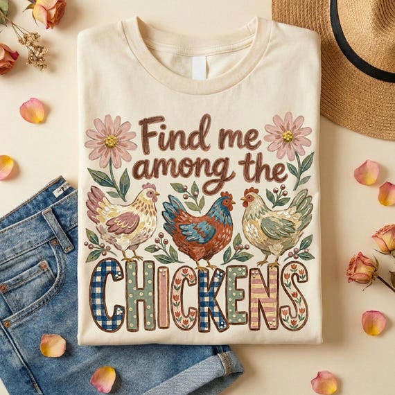Find Me Among The Chickens Digital PNG, Chicken Shirt PNG Design Instant Download, Farmhouse Spring Floral Chicken Sublimation PNG