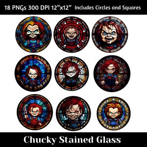 Stained Glass Style Chucky PNGs - Digital Download