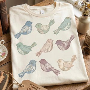 Patchwork Quilt Bird PNG, Cottagecore Shirt Design, Grannycore PNG (Digital Download)