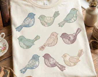 Patchwork Quilt Bird PNG, Cottagecore Shirt Design, Grannycore PNG (Digital Download)
