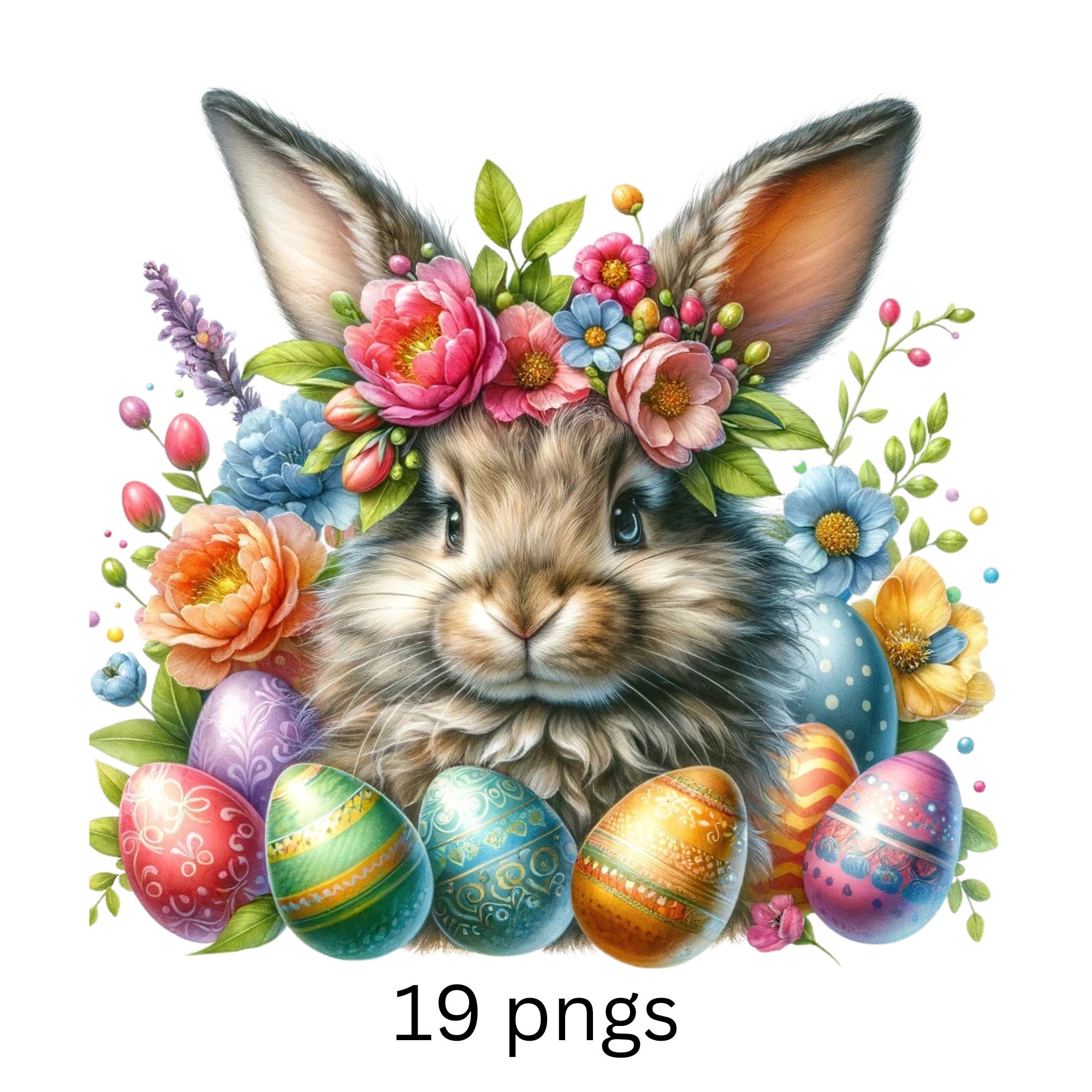 Watercolor Easter Bunny Clipart Bundle, Cute Watercolor Bunny, Easter