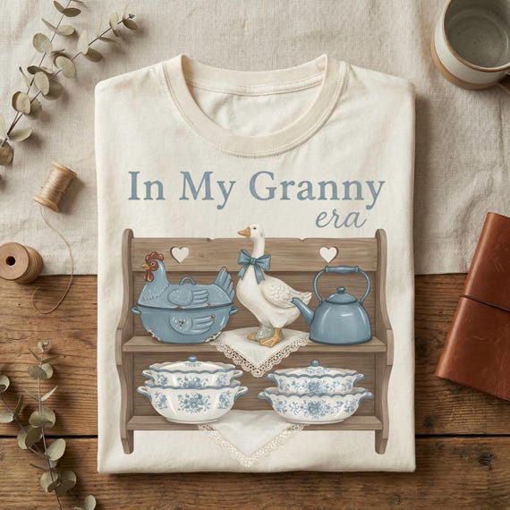 In My Granny Era Digital PNG Shirt Design, Vintage Goose Kitchen Shelf Art, Grandma Core Graphic, Sublimation PNG Instant Download