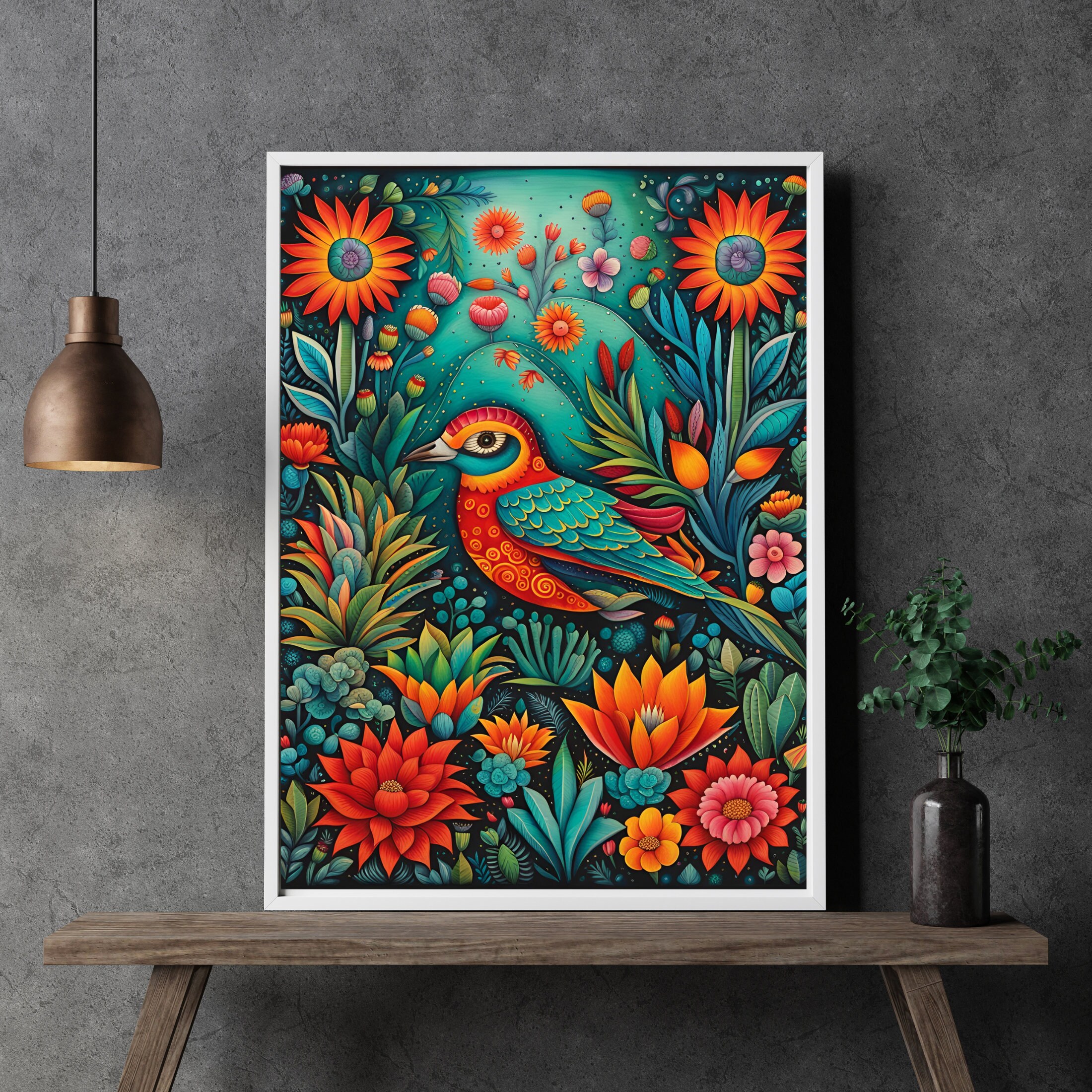 Image showcasing Tropical Bird Flower Market Art Vibrant Birds Art Print Mexican Art ...