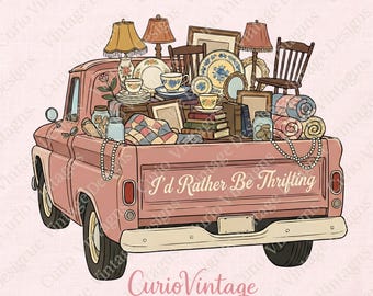 I’d Rather Be Thrifting PNG | Vintage Thrift Queen Truck Design | Cute Thrift Store Shirt Graphic | Retro Floral Sublimation PNG