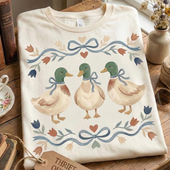 Vintage Folk Duck PNG Digital Download Grannycore Shirt PNG Design Instant Download Thrifted Style Duck PNG