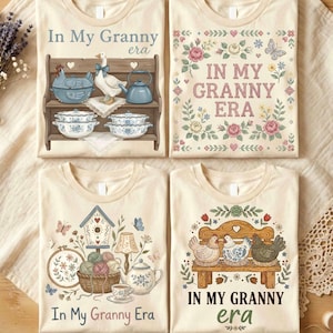 Pacote de imagens PNG digitais "In My Grandma Era" para download instantâneo, com designs vintage para camisetas da vovó. Conjunto de imagens PNG para sublimação. imagem 1