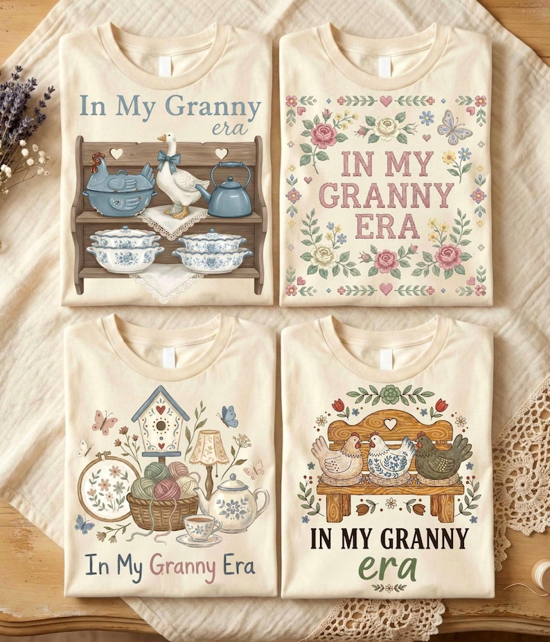 Pacote de imagens PNG digitais "In My Grandma Era" para download instantâneo, com designs vintage para camisetas da vovó. Conjunto de imagens PNG para sublimação. imagem 1