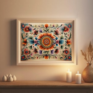 Mexican Aztec Abstract Flowers, colorful abstract, Mandala printable wall art, digital download, Mexican flowers art print, southwestern