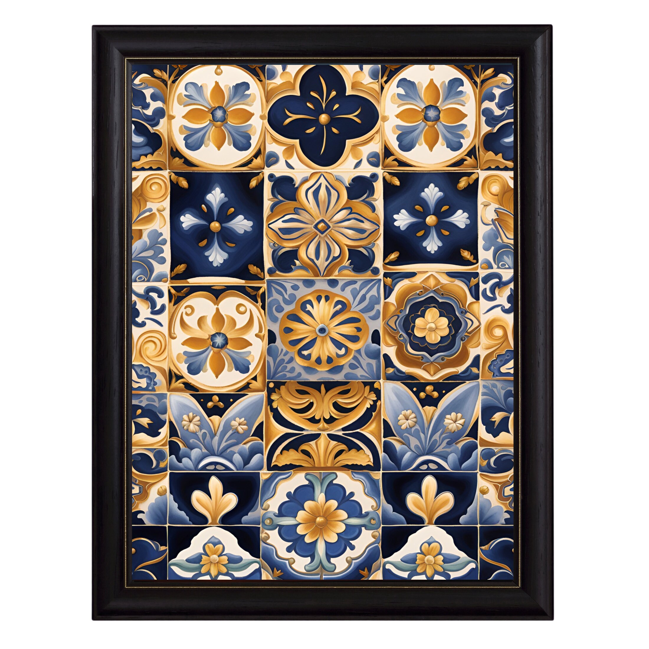 Navy Blue and Gold Mexican Talavera Tiles, Blue and Gold Abstract