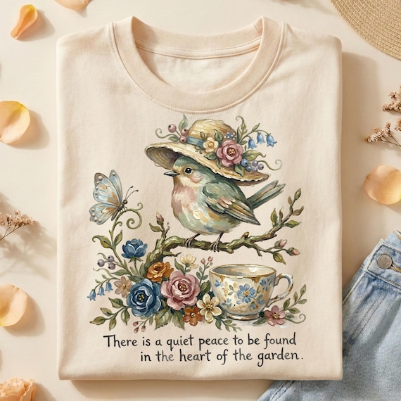Garden Bird Quote Shirt Design Digital PNG Instant Download,  Vintage Cottagecore granny core shirt sublimation