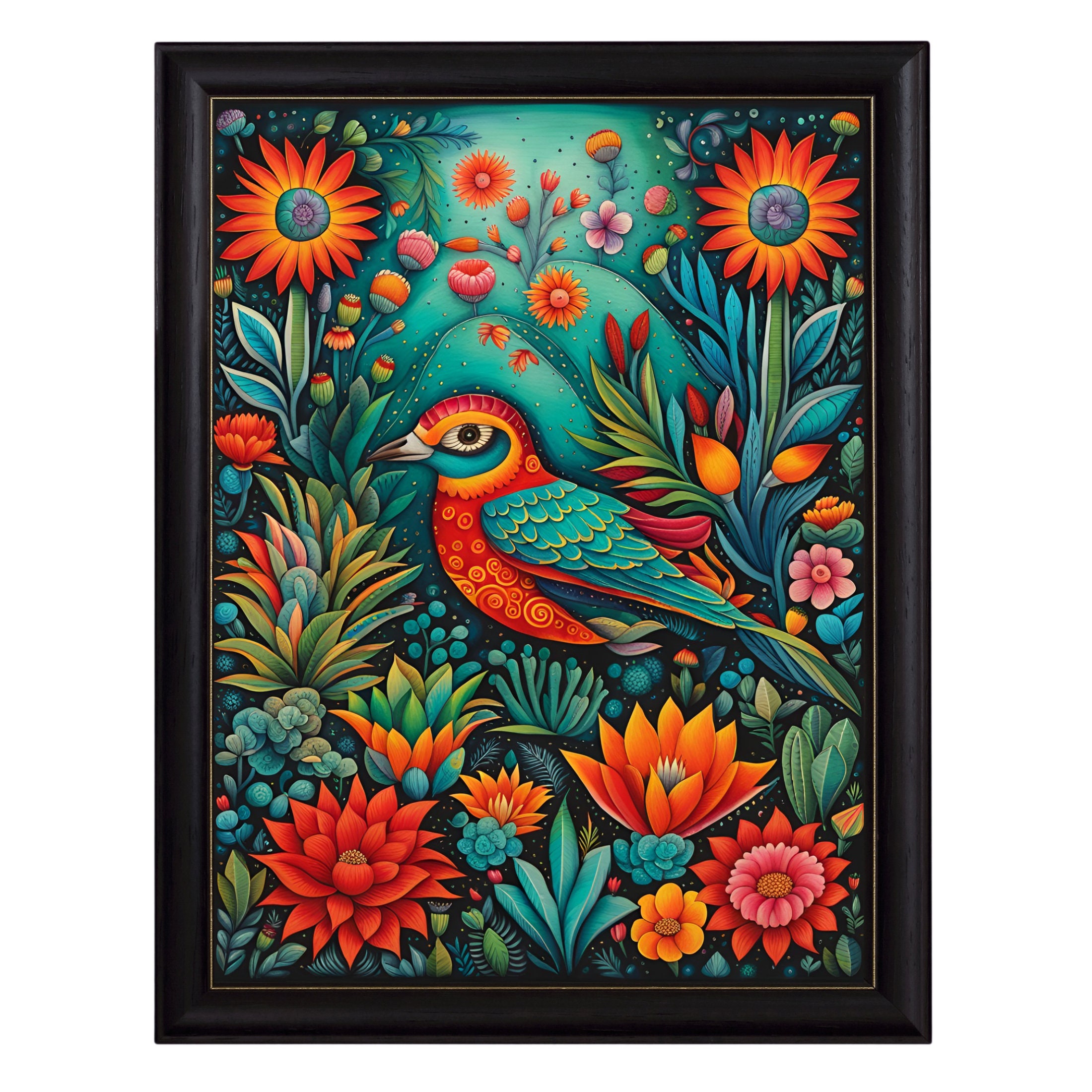 Tropical Bird Flower Market Art Vibrant Birds Art Print Mexican Art ...