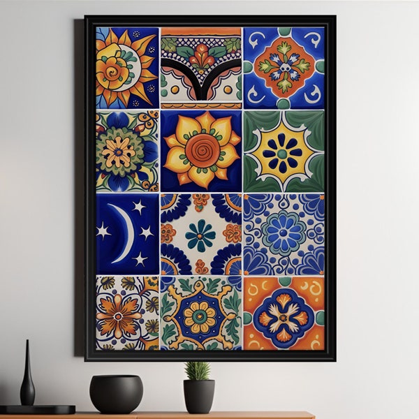 Colorful Mexican Talavera tiles, colorful abstract, kitchen wall art, printable wall art, digital download, Mexican decor