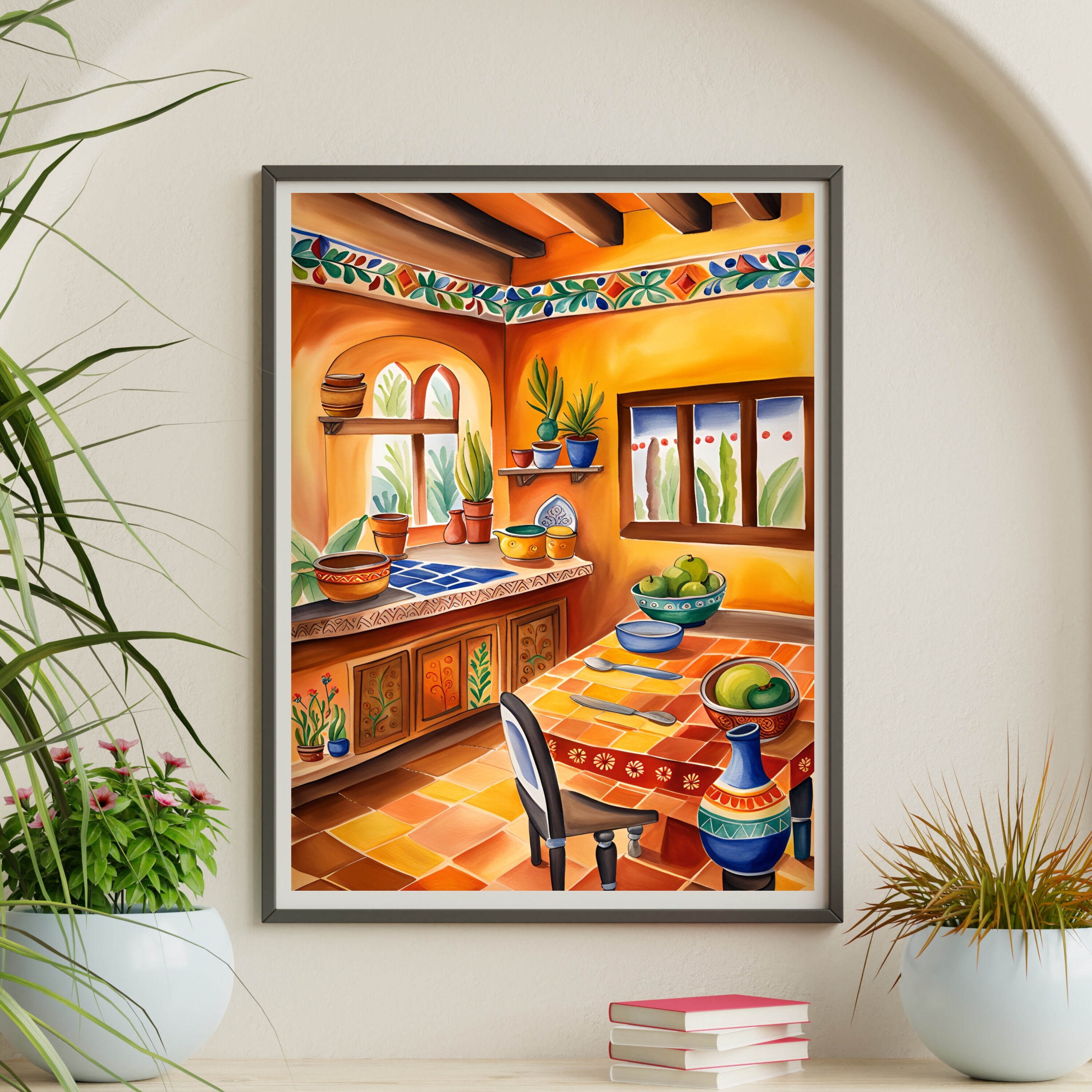 Traditional Mexican Kitchen Watercolor Painting, Mexico Kitchen Digital ...