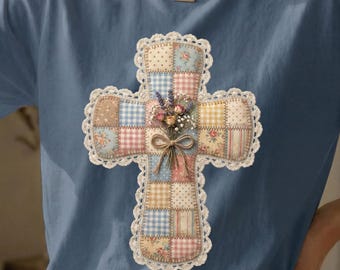 Patchwork croix PNG, couette vintage croix numérique PNG, dentelle florale croix PNG, fichier de sublimation chrétienne, téléchargement immédiat, Faith Shir