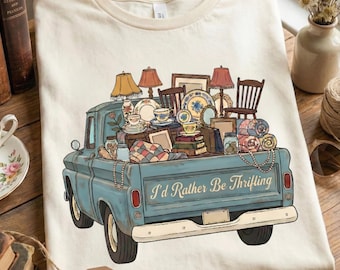 I’d Rather Be Thrifting PNG | Vintage Thrift Queen Truck Design | Cute Thrift Store Shirt Graphic | Retro Floral Sublimation PNG | Blue