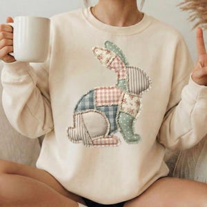Patchwork Bunny PNG Design Direkt Nedladdning, Quilted Bunny Silhouette Digital PNG, Easter Spring Bunny PNG, Sublimation DTF Shirt Design