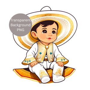 Mexikanischer Charro Baby Junge PNG | Mexikanische Babyparty | Mexikanische Hochzeit | Charro Baby| Süß | Mexikanische Sublimation | Weiß und Gold | Mexiko