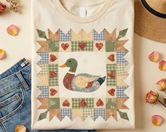 Patchwork Mallard Duck PNG Design Instant Download Vintage Quilt Style Shirt PNG Sublimation