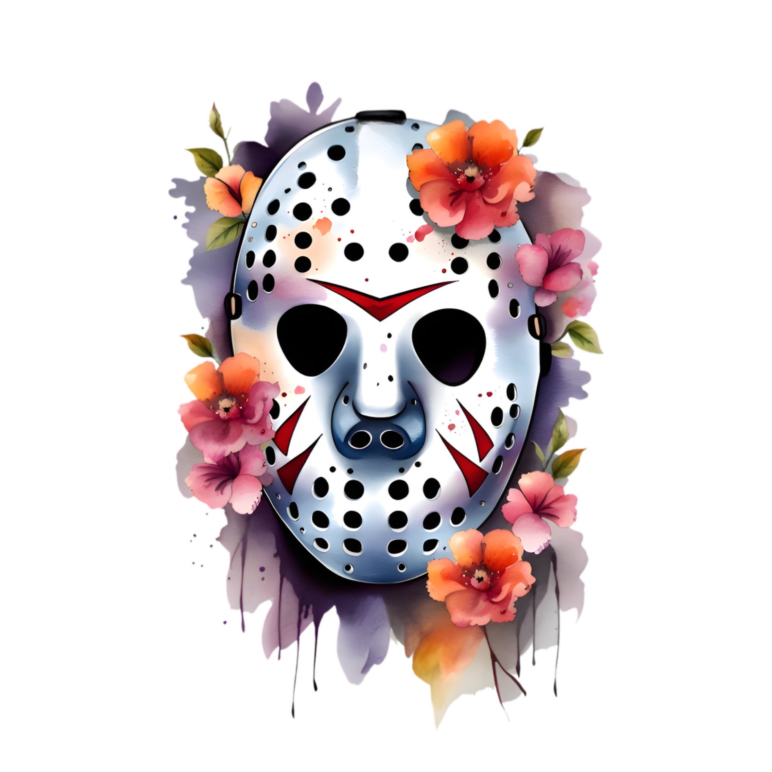 Watercolor Floral Horror Hockey Mask Jason PNG Etsy