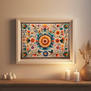 Mexican Aztec Abstract Flowers, colorful abstract, Mandala printable wall art, digital download, Mexican flowers art print, southwestern