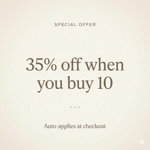 May include: A beige background with the text "SPECIAL OFFER" at the top. The text "35% off when you buy 10" is in the center, with "..." below it. The text "Auto-applies at checkout" is at the bottom.
